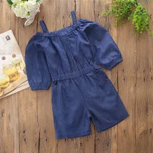 Осенний джинсовый комбинезон с открытыми плечами для новорожденных и маленьких детей; Однотонный комбинезон для девочек; детские джинсовые брюки; детские джинсовые штаны на лямках для девочек