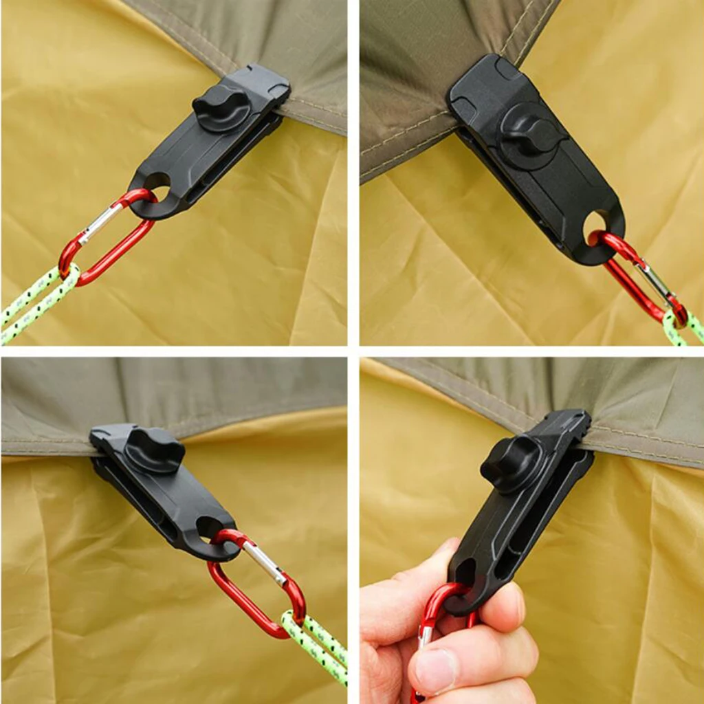 4 Pieces/ Set Heavy Duty Tarp Clips Tent Awning Clamp Car Boat Cover Tie Down Snap Outdoor Camping Guy Line Rope Tools