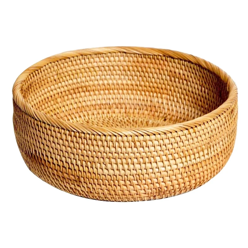 Hadewoven Round Rattan Fruit Basket Wicker Food Tray Weaving Storage Holder Dinning Room Bowl (Large 10.2 Inch) | Дом и сад
