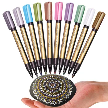 

10 Colors Metallic Marker Pens for Rock Painting Medium Point Metallic Color Markers for Ceramic Glass Plastic Scrapbooking new~