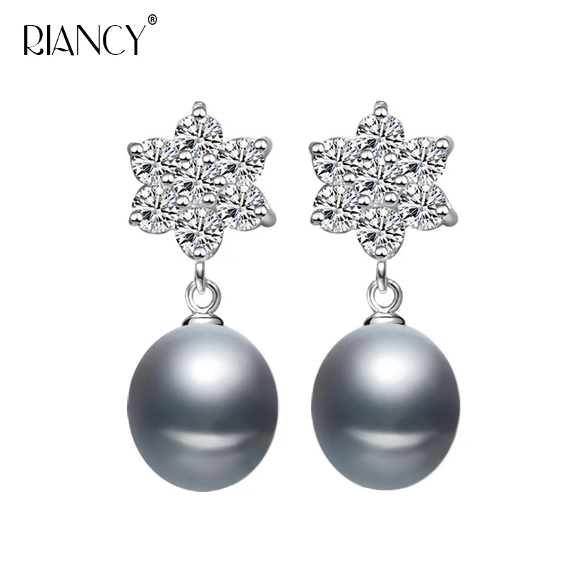 gray pearl earrings Модные пресноводные серьги с черным жемчугом для женщин, серьги-гвоздики со снежинками, ювелирные изделия из пресноводного жемчуга, свадебный подарок - Цвет камня: gray pearl earrings