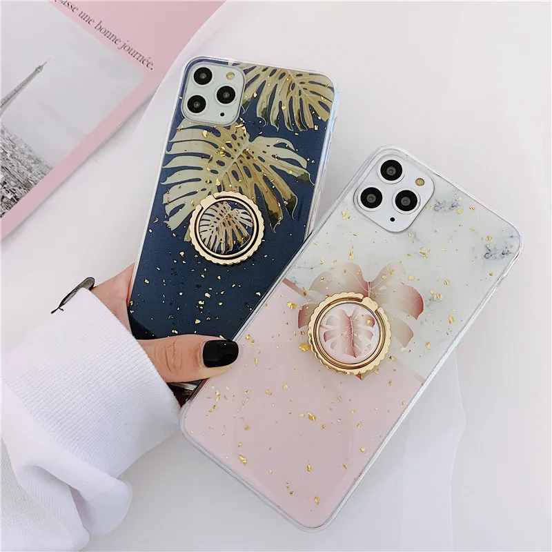 Роскошный чехол для телефона с блестками и банановыми листьями iphone 11 Pro Max 6 6s 7 8 plus