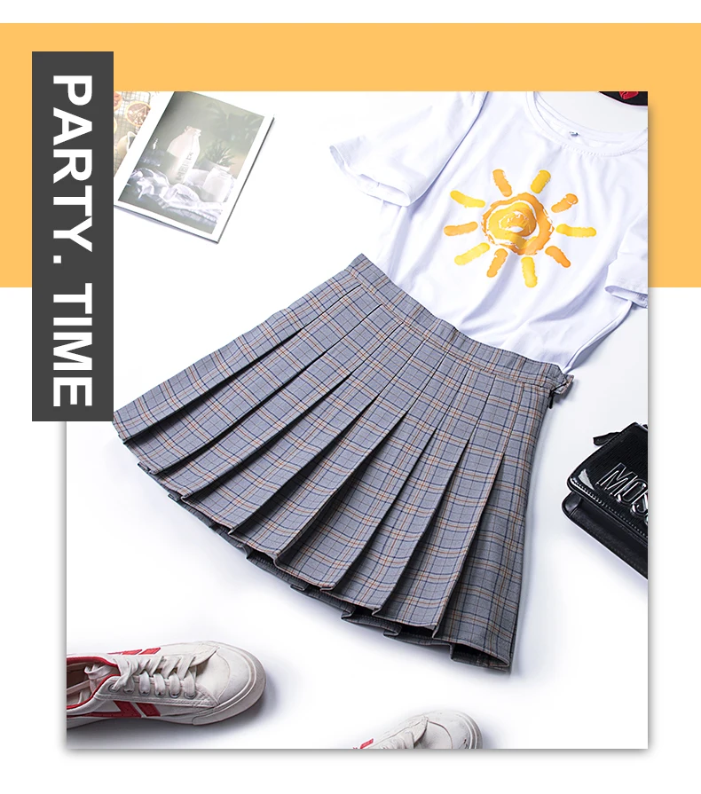Весна осень большие размеры, S-3XL Женская плиссированная юбка с высокой талией японская школьная клетчатая юбка форменная Студенческая юбка для девочек мини WZ911
