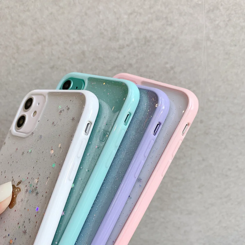 Рождественские блестящие мягкие силиконовые чехлы со звездами для iPhone 11 12 Mini Pro X