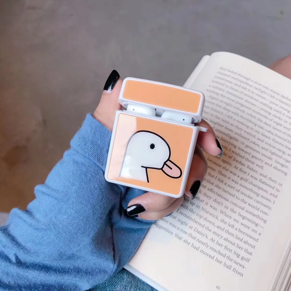 Duck Yellow Чехол для AirPods с милым цветком, медведем, уткой, фруктами, слоном, чехол для наушников для Apple Airpods 2, глянцевая крышка, крючок карабина - Цвет: Duck Yellow