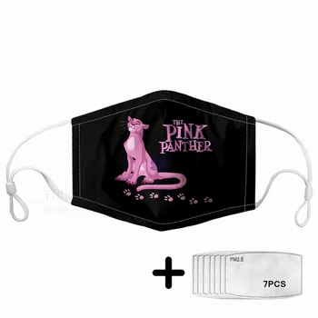

Kawaii Black Adult Mouth Cover Mask Pink Panther Printed 7pcs PM2.5 Activated Carbon Filters Comfortable Mask Soft Kids Masks