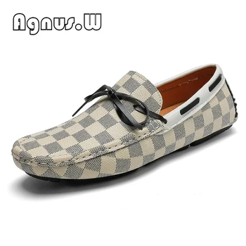 

Agnus.W Plus Size Famous Simple Plaid Men's Driving Shoes Casual Flat Shoes Lazy Loafers Shoes Non-slip Breathable Peas Shoes