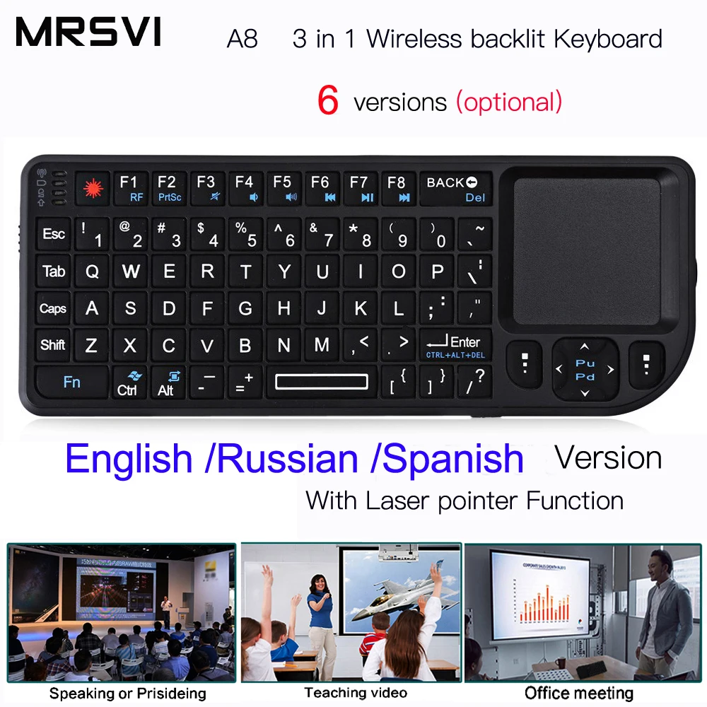 Беспроводная клавиатура A8 для русского языка Air Fly Mouse прочная беспроводная ABS