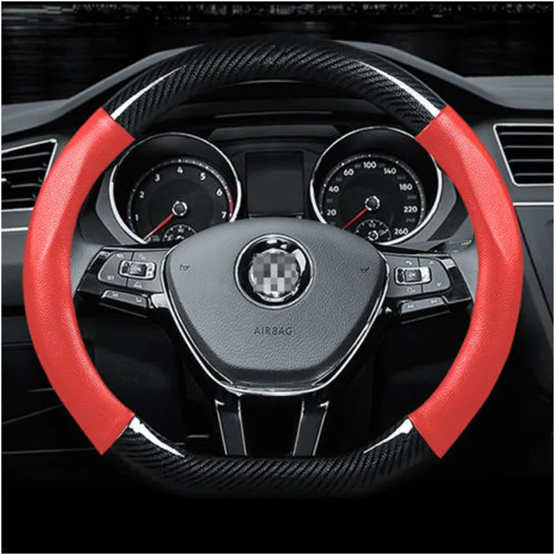 smRKE Universal Size M 15" 38CM Car Steering Wheel Cover D shape Carbon