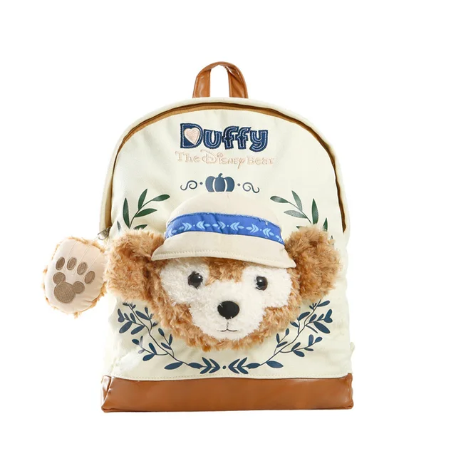 Disney Japanese Cute Duffy Bear Plush Backpack ShellieMay StellaLou Cartoon PU Leather+Canvas Girl Student Schoolbag Backpacks