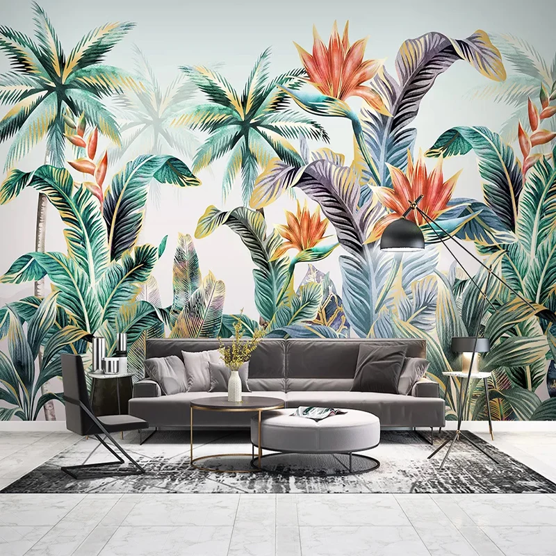 

Drop Shipping Custom 3D Photo Wallpaper Hand Painted Nordic Tropical Plant Green Leaves Large Mural Bedroom Non Woven Wallpaper