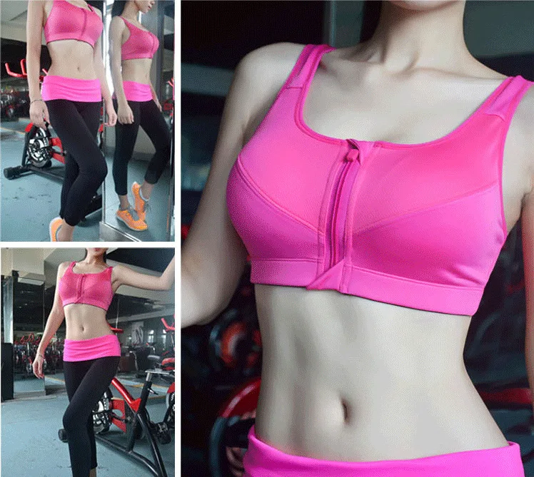 Rose red SEXYWG хит, женские спортивные бюстгальтеры на молнии, пуш-ап, жилет, нижнее белье, ударопрочный, дышащий, для спортзала, фитнеса, занятий спортом, бега, йоги, Bh, спортивные топы - Цвет: Rose red