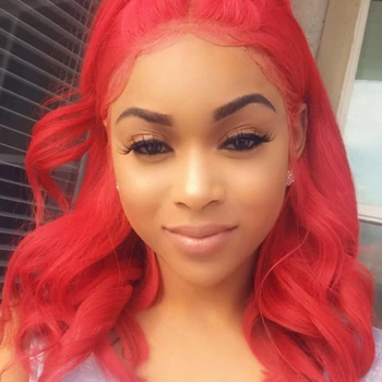 

QUINLUX WIGS Bob Red Synthetic Lace Front Wig For Women Glueless Heat Fiber Cosplay Hair Bob Wavy Wigs Half Hand Tied African