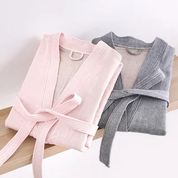 

ZDFURS* Autumn Winter Gauze Robe Cotton Robe Bath Robe For Men Women Soft Thick Ventilation Robe Females Casual Home Bathrobe