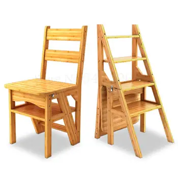 

American Solid Wood Dual-use Stair Chair, Herringbone Ladder, Multi-function Step Stool, Four-level Climbing Ladder, Household F