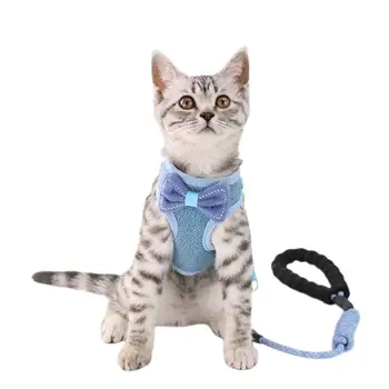 

Bowknot Pet Vest Adjustable Cat Leash Dog Vest Towing Rope Set For Cat & Dog Dogs Collar Polyester Mesh Harness Pet Clothes