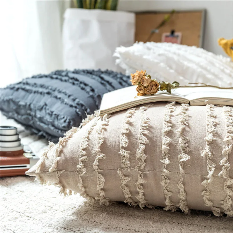 Однотонная домашняя декоративная наволочка для дивана желтая серая белая наволочка с кисточками наволочка для декоративных подушек