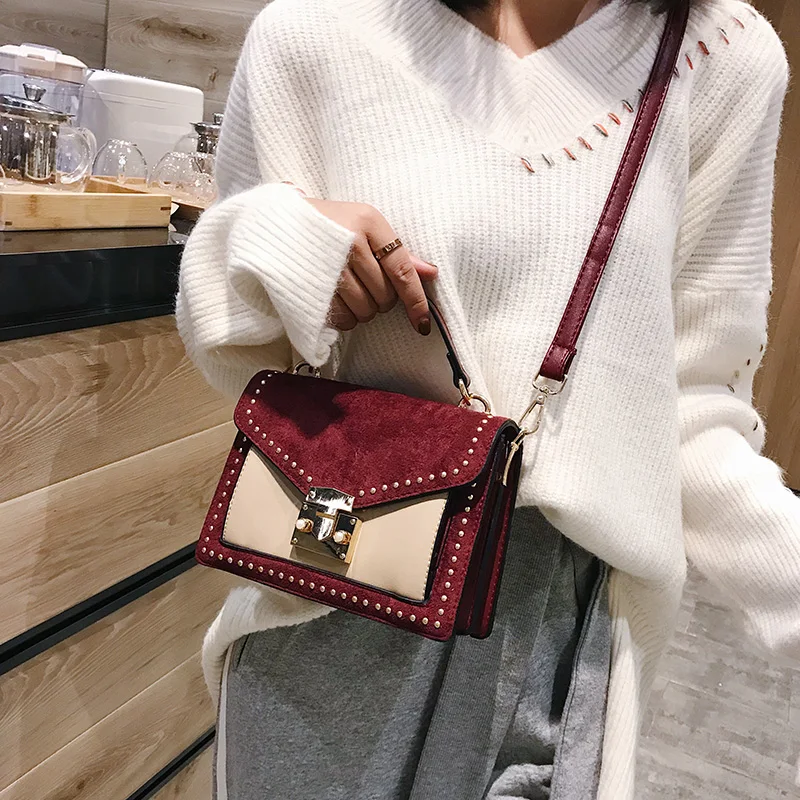 

Fashion Scrub Leather Small Shoulder Messenger Bags For Women 2019 elegant Rivet Lock Crossbody Bag Female Travel Mini Bags