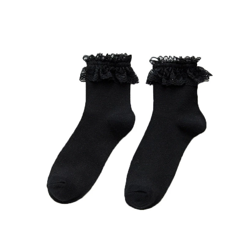 Women Lace Mesh Black White Cotton Socks Lolita Style Japanese Maiden Lovely Short Socks Harajuku Frilly Ruffle Princess Socks