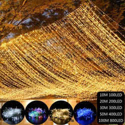 Christmas Lights Garland Led Light String Festoon Garland Street 100M Fairy Lights Outdoor Wedding New Year 2022 Decor Navidad