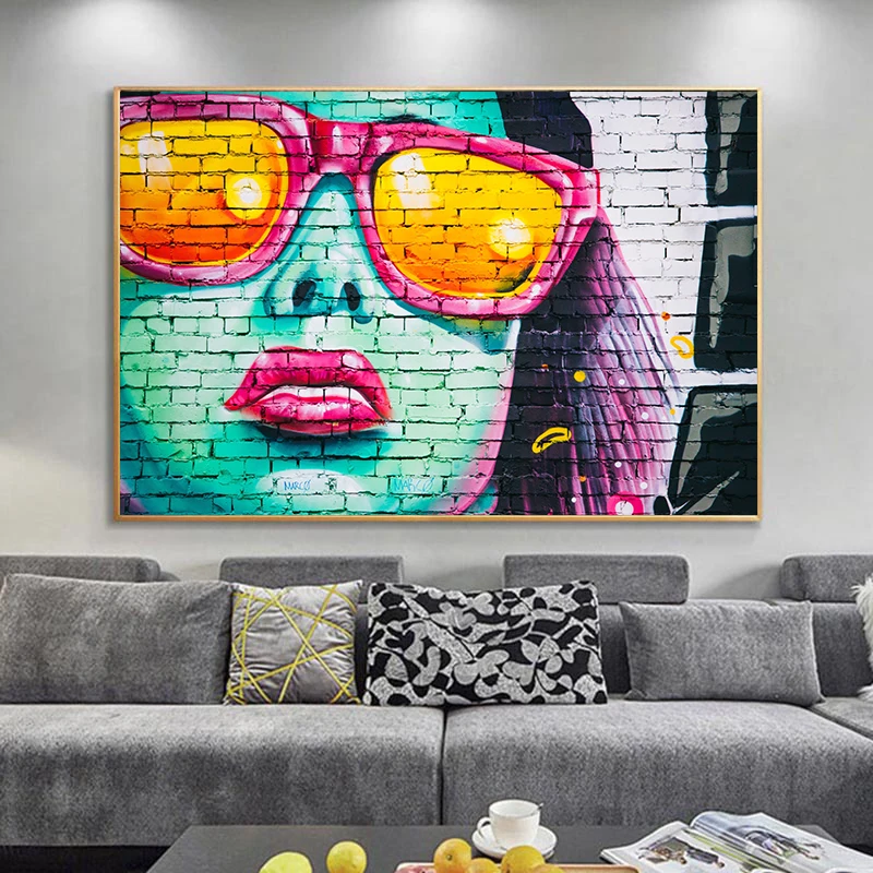 Women's Portrait on The Wall Graffiti Canvas Painting Posters and Prints Cuadros Street Art Pictures for Living Room Decor | Дом и сад