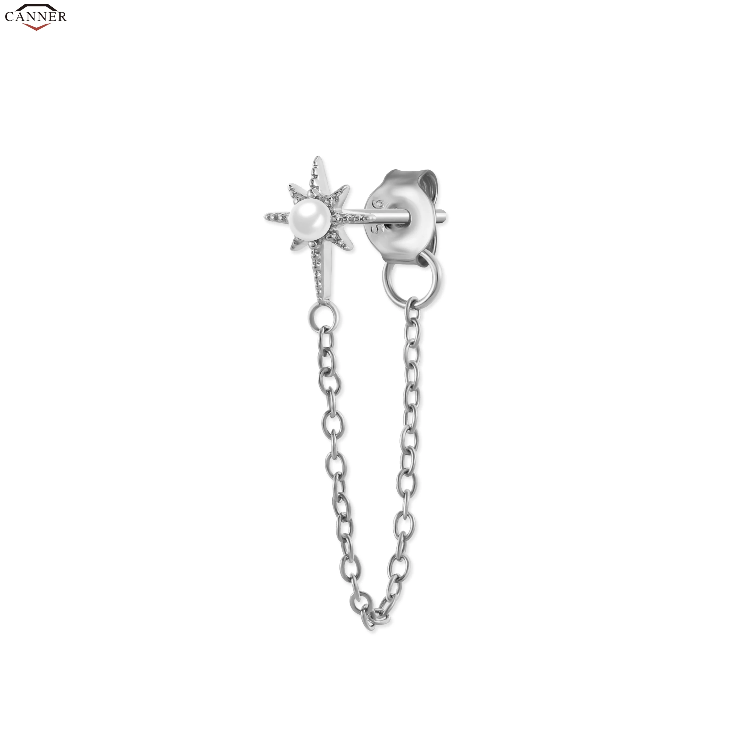 silver 5 1 шт., 925 пробы, серебряные серьги-цепочки с кристаллами и цирконием для женщин, золотые, серебряные, цвета радуги, Луны, звезды, CZ, серьги-гвоздики, ювелирные изделия для ушей - Окраска металла: silver 5