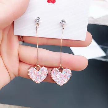 

JCYMONG 2020 New Korean Cute Sweet Heart Drop Earrings For Women Shine Sequins Crystal Long Tassel Earrings Fashion Jewelry