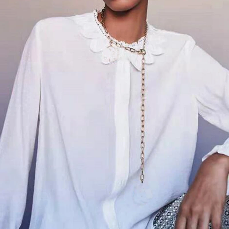 

Women Shirt 2019 Autumn and Winter New Small Fresh Lace Collar Wild Simple Solid Color Sweet Top