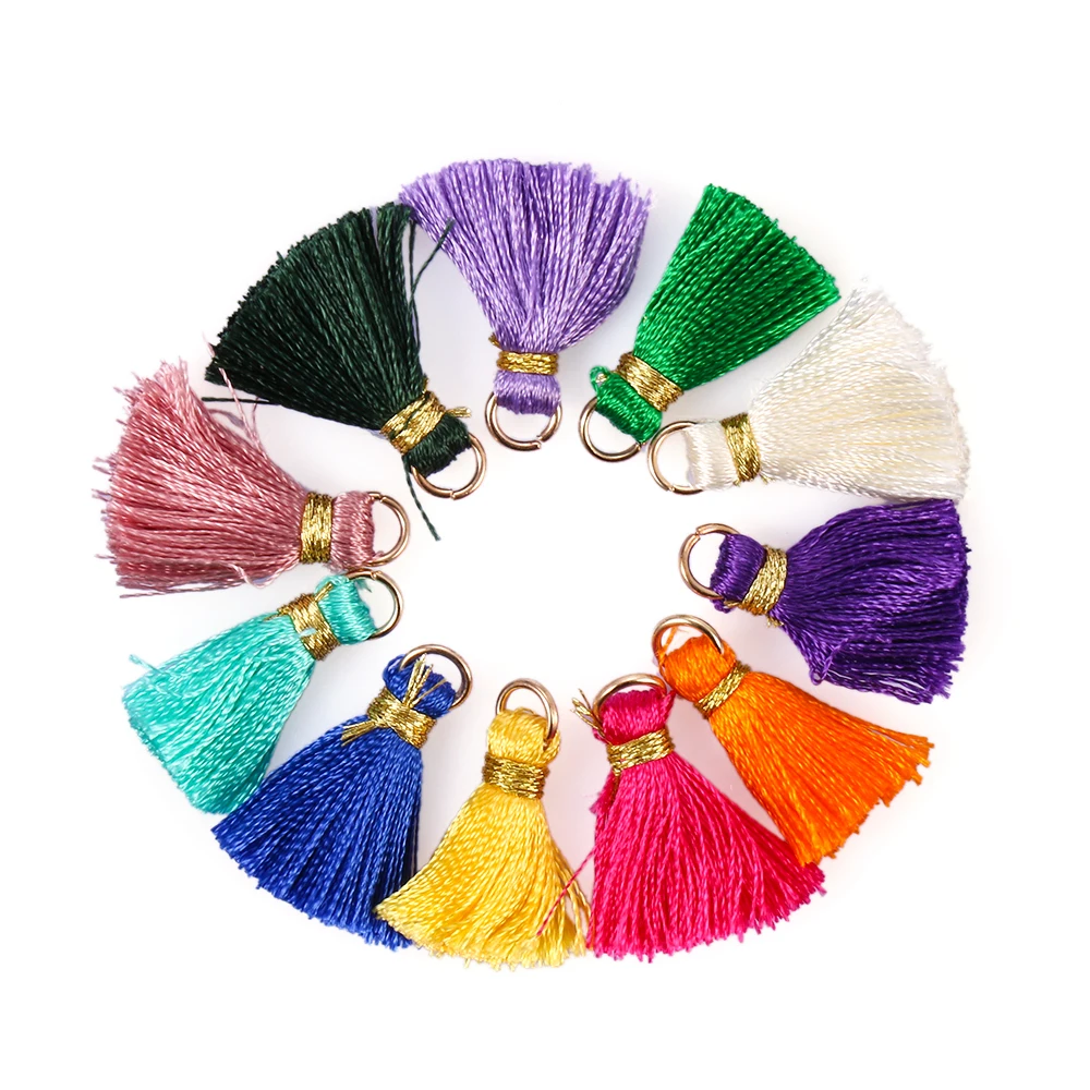 10pcs 2cm Mini Colorful Silky Tassels Pendant Drop Jewelry DIY Boho Bracelet Necklace Earring Hanging Garment Making Supplies