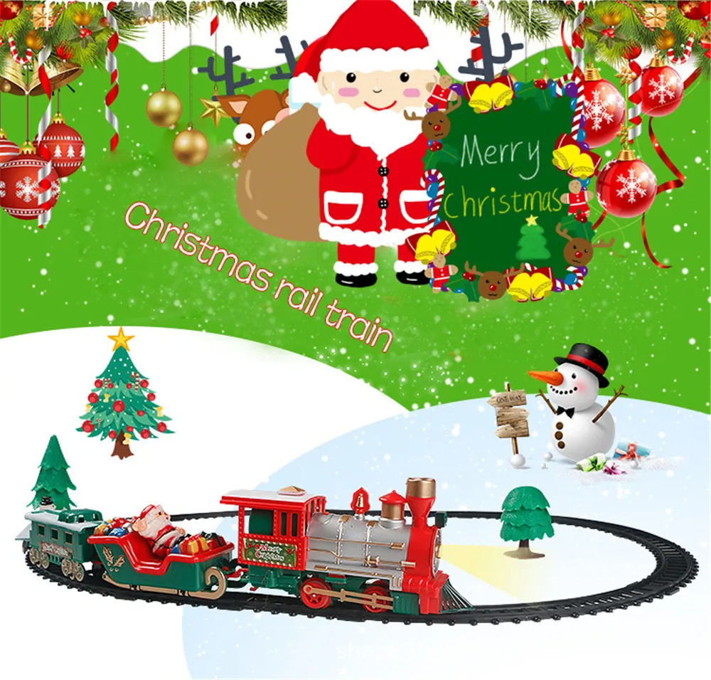 Рождественские игрушки детский маленький поезд дорожка электрическое освещение классическая музыка поезд родитель-ребенок интерактивные коммуникационные игрушки