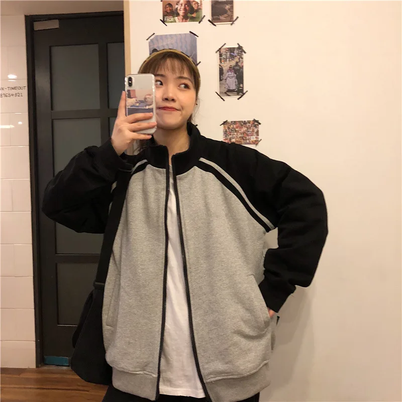 

2019 Early Autumn New Style Baseball Uniform Sports Jackets Women's Korean-style Online Celebrity Retro Long-sleeved Cardigan Ja