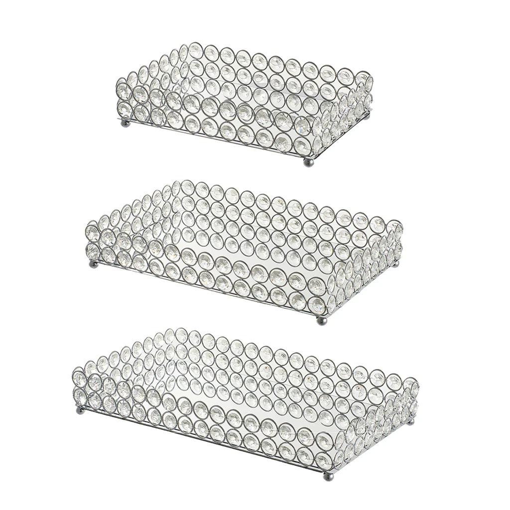Mirrored Crystal Vanity Tray Decorative for Perfum, Jewelry Makeup