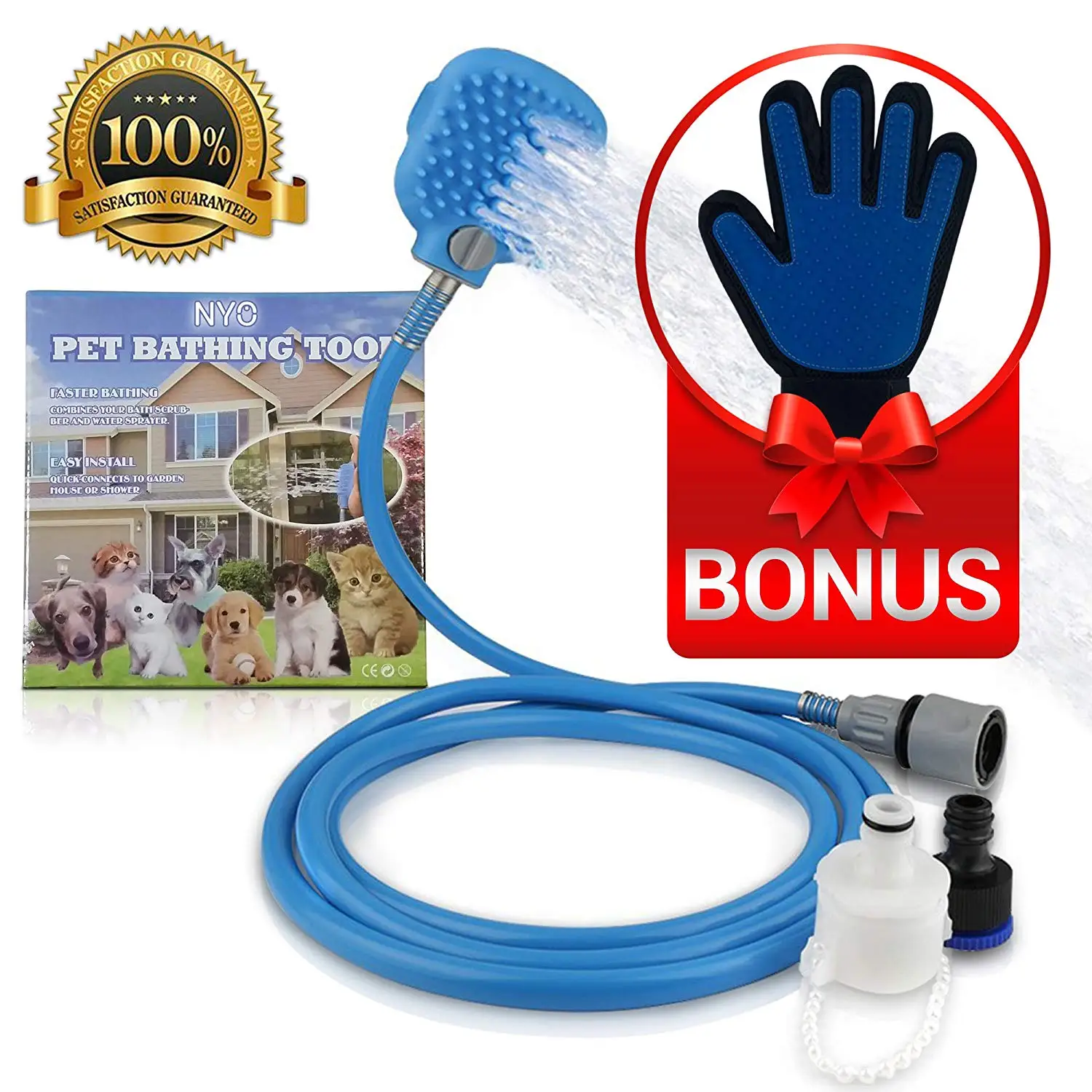 Dog Shower Massager Tool Cleaning Bathing Washing Sprayer Glove 360 Washing Hair Long Hose for Dog Cat Pet Shower Products