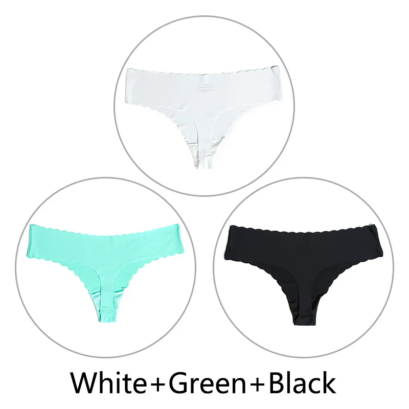 White Green Black 3 шт./партия ультра-тонкий открытый Шелковый бесшовный стринги с низкой посадкой, цельные сексуальные трусики-стринги, нижнее белье для женщин, танга XS-L, американский размер - Цвет: White Green Black