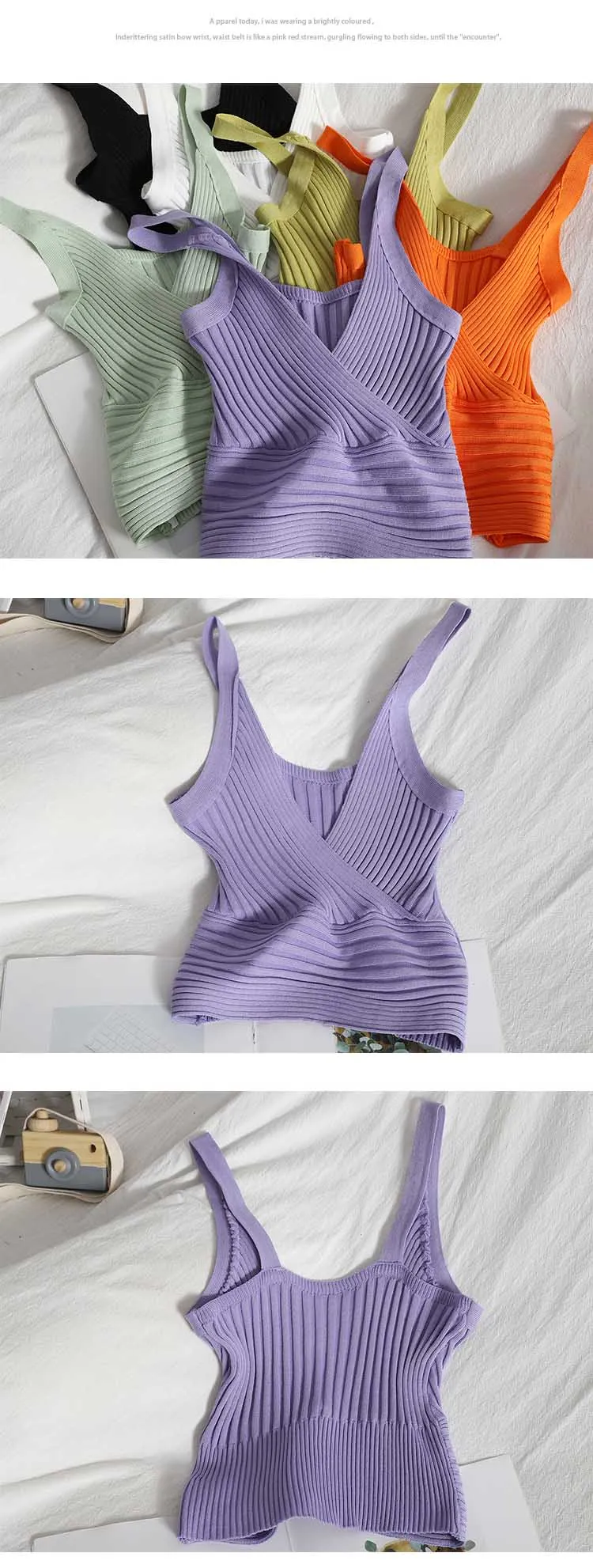 spanx camisole Pearl Diary Women Rib Tank Tops Summer Wrap Front Sexy V Neck Knitting Sleeveless Tops Solid Color Beach Retro Skinny Chic Tops jockey camisole