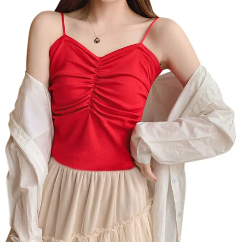 Черный камзол женский летний модный сексуальный камзол круглый вырез без рукавов Тонкий сплошной цвет Футболка короткий вязаный жилет - Цвет: Красный
