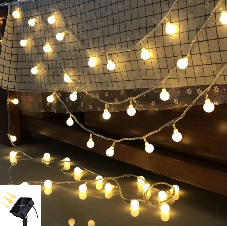 50LED белый шар на солнечных батареях Сказочный светильник-гирлянда, открытый водонепроницаемый светильник для рождественской вечеринки, спальни, сада, свадебного украшения дерева