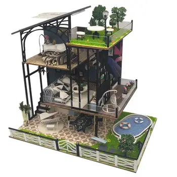 

3D Dollhouse Miniature DIY Miniature Model LED Light Doll House Kit Wooden Furniture Assembly Toy Dollhouse For Kids