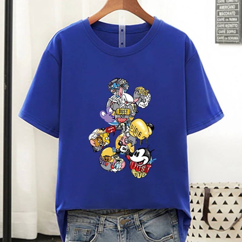 Disney Colorful Mickey Mouse T Shirt Women 2021 Summer Tshirt Graphic Tee Cool Women T-shirt Female Tee Shirt 90s Aesthetic Tops