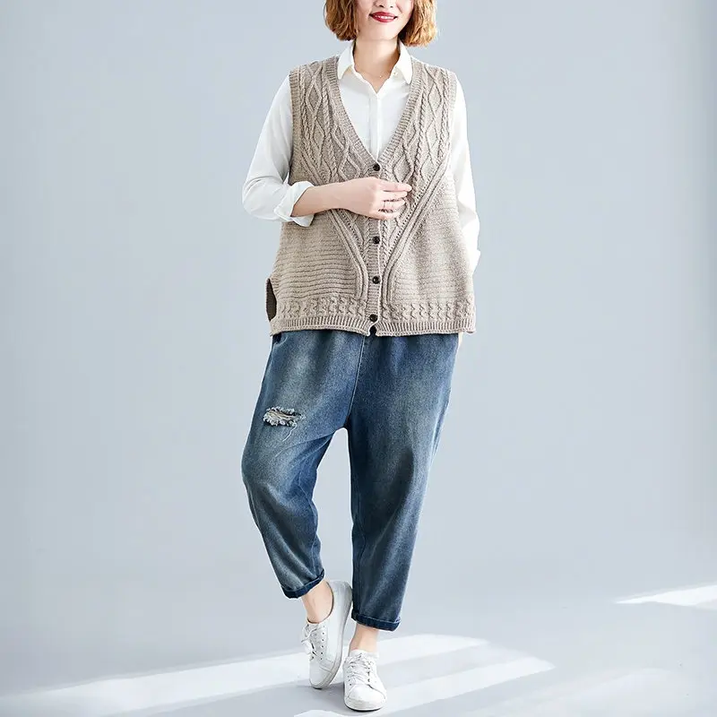 Gray women sweater RICININA, вязаный свитер, жилет, женский кардиган,, v-образный вырез, без рукавов, на пуговицах, Одноцветный, болеро, Mujer, осенние свитера для женщин, пуловеры - Цвет: Gray women sweater