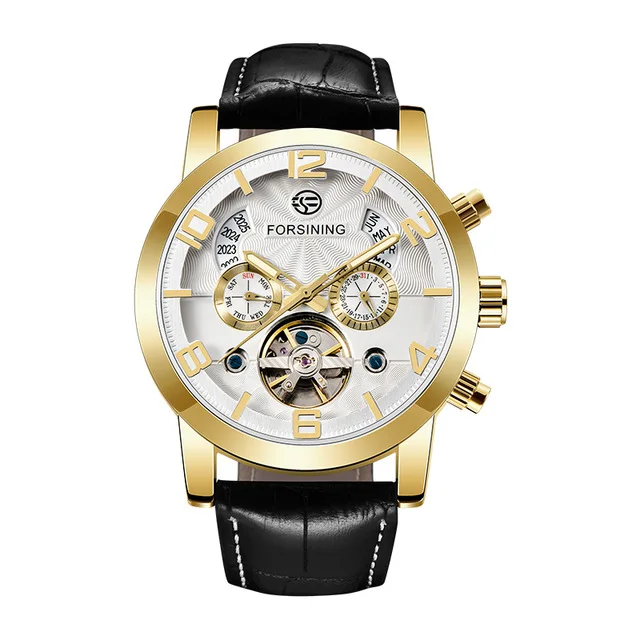 Forsining Relogio Masculino Tourbillion модные многофункциональные Мужские часы с циферблатом Роскошные брендовые автоматические механические часы - Цвет: gold white