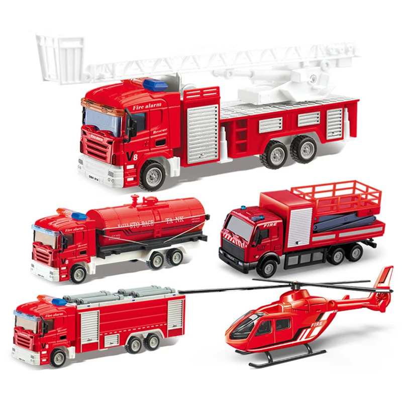 

1:52 Simulation Fire Series Truck Model Pull Back Kid Car Toy Metal Diecasts Vehicles Helicopter Birthday Gift for Children Y069