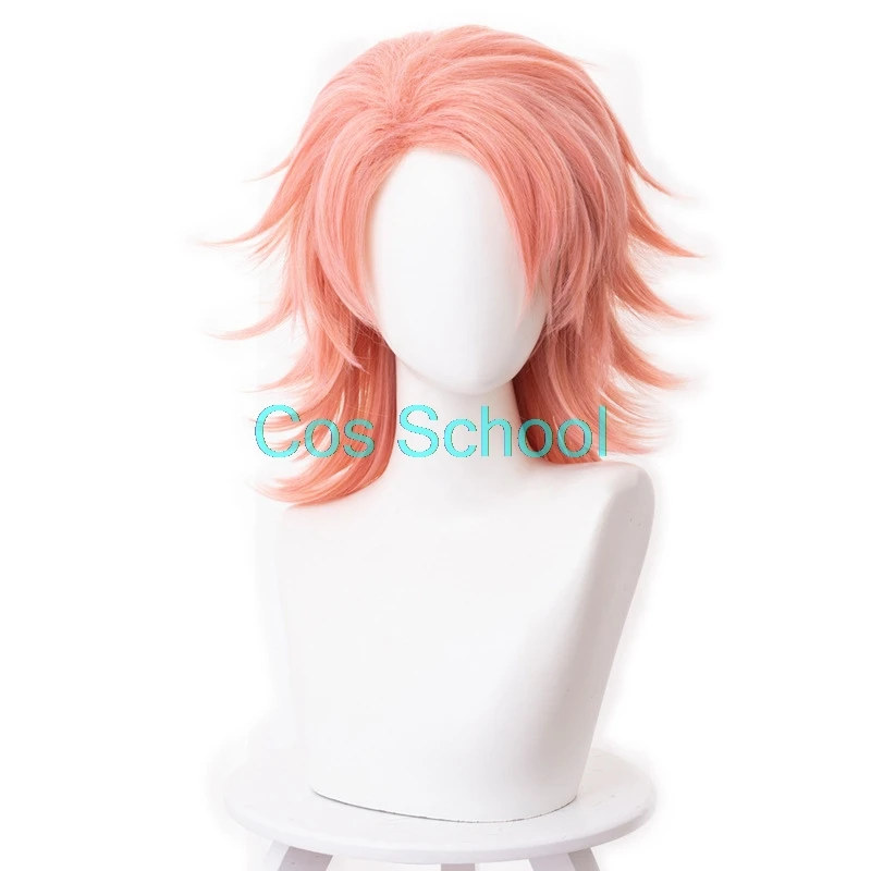 Cos School аниме Sabito парики Demon Slayer Kimetsu no Yaiba Косплей парики Sabito розовые короткие волосы на Хэллоуин парики