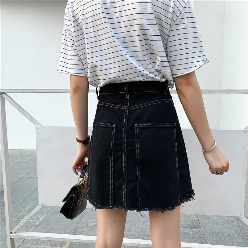 Женская джинсовая юбка с большим размером s-5xl SURMIITRO, черная мини-юбка с завышенной талией в корейском стиле для женщин осень зима