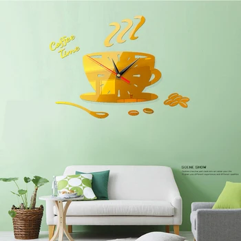 

3D Acrylic Wall Clock DIY Coffee Time Clock Modern for Kitchen Home Decor Cup Shape Wall Sticker Hollow Numeral Clock
