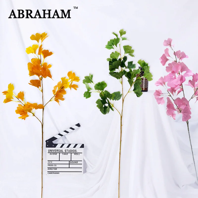 

91cm Silk Leaves Large Artificial Ginkgo Tree Branch Green Plant Leaf Autumn Decoration Foliage For Wedding Farmhouse Home Decor
