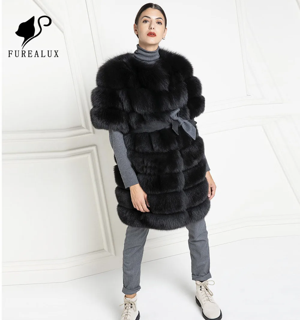 

Furealux 90cm Women's Genuine Natural Fox Fur Coats Pocket Winter Warm Fur Outwear Fashion Real Fur Top Quality Crop Jacket