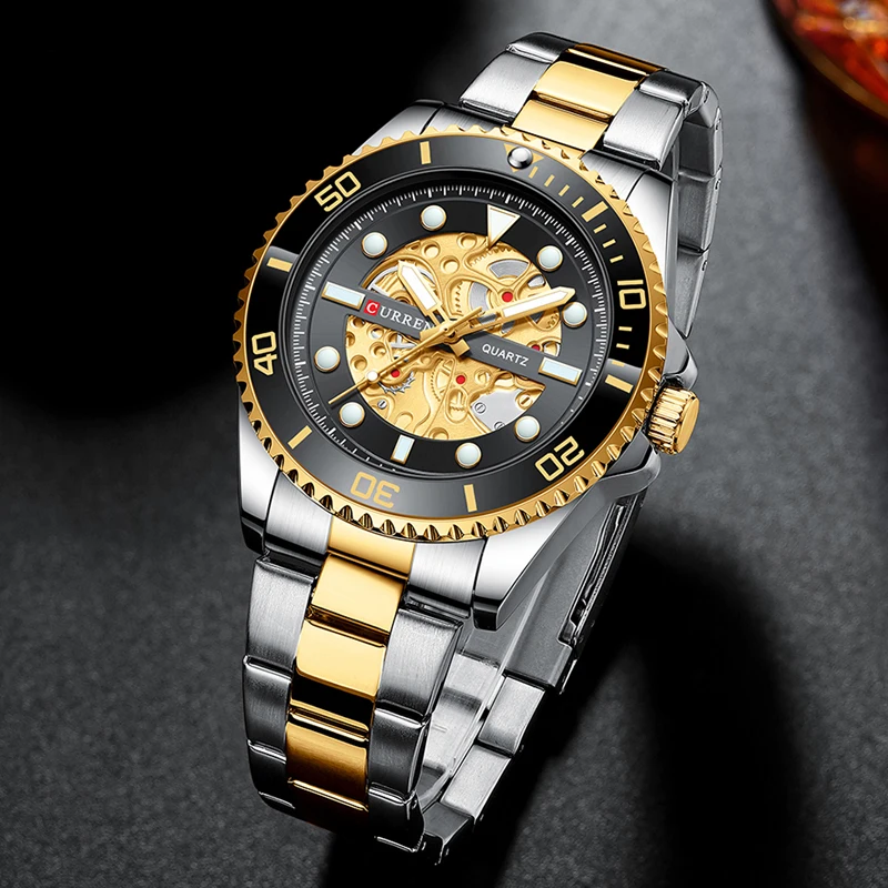 

Luxury Brand Fashion Men Watches New Casual Simple Imitation Mechanical Design Watch Stainless Steel Wristband Waterproof Clock