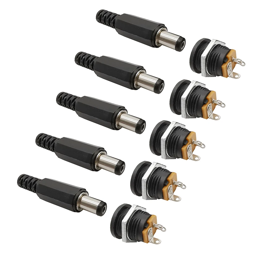 10Pcs 5.5x2.1mm Male+Female DC Power Socket Jack Plug Connector Cable 12V New 