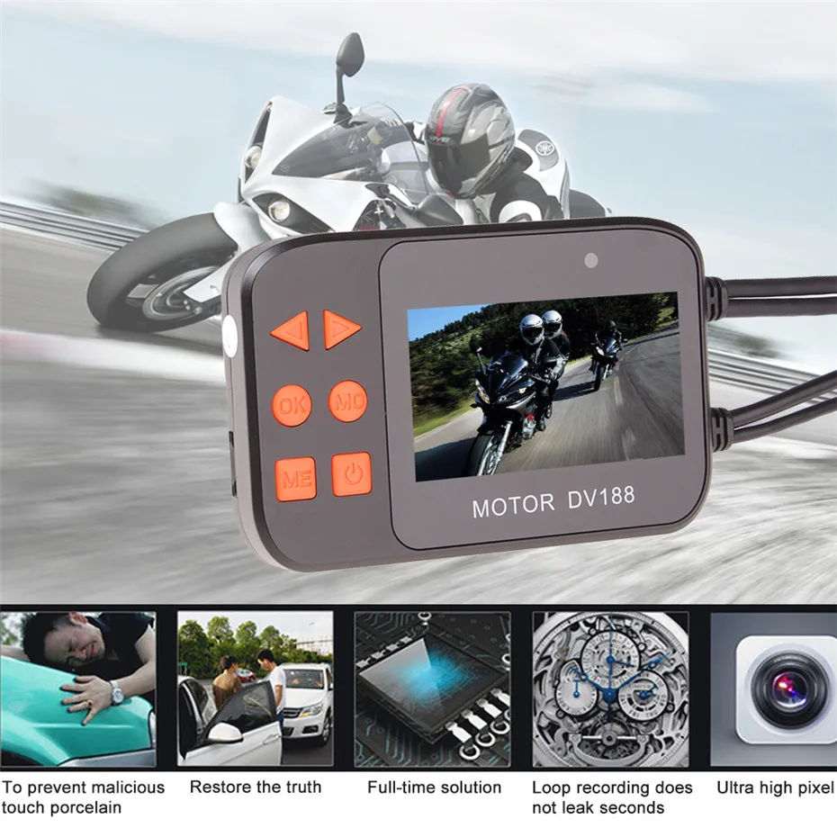 Vikewe 2,7 дюймов 1080P DV188 видеорегистратор для мотоцикла с двойным водонепроницаемым объективом камера для занятий спортом на мотоцикле видеорегистратор ночного видения
